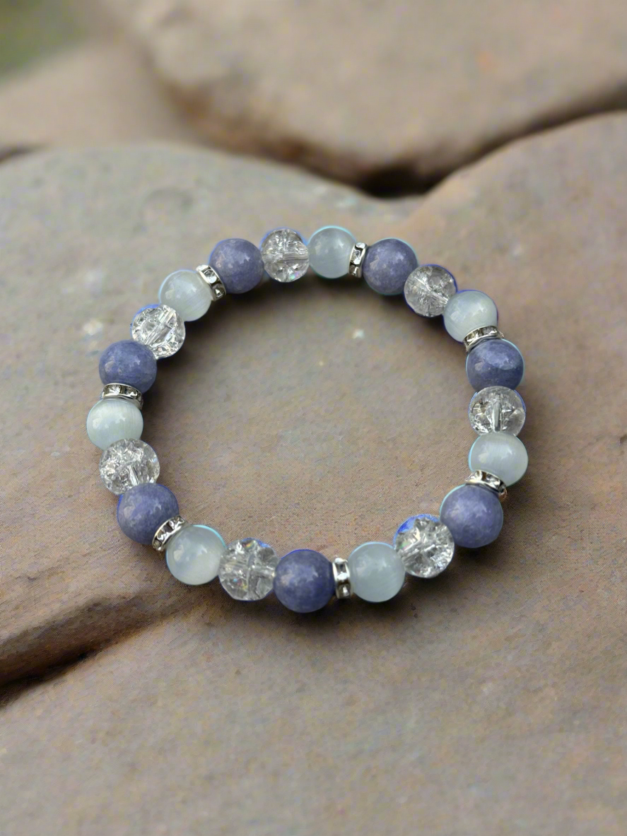 Armbånd blålilla angelitt, hvite katteøyne - inluma