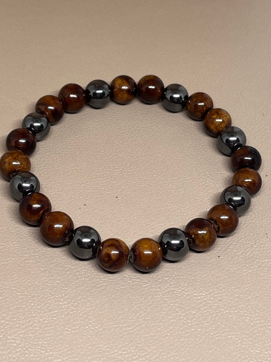 Armbånd Brune steinperler og sort hematitt