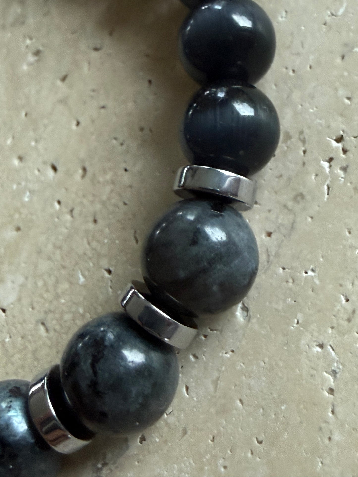 Sorte katteøyne og labradoritt