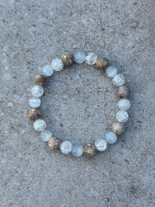 Armbånd gråbeige zeolitt og hvite katteøyne - inluma