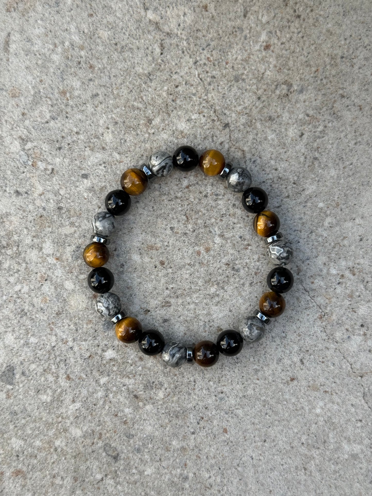 Tigerøyne grå Jasper og sort onyx - inluma