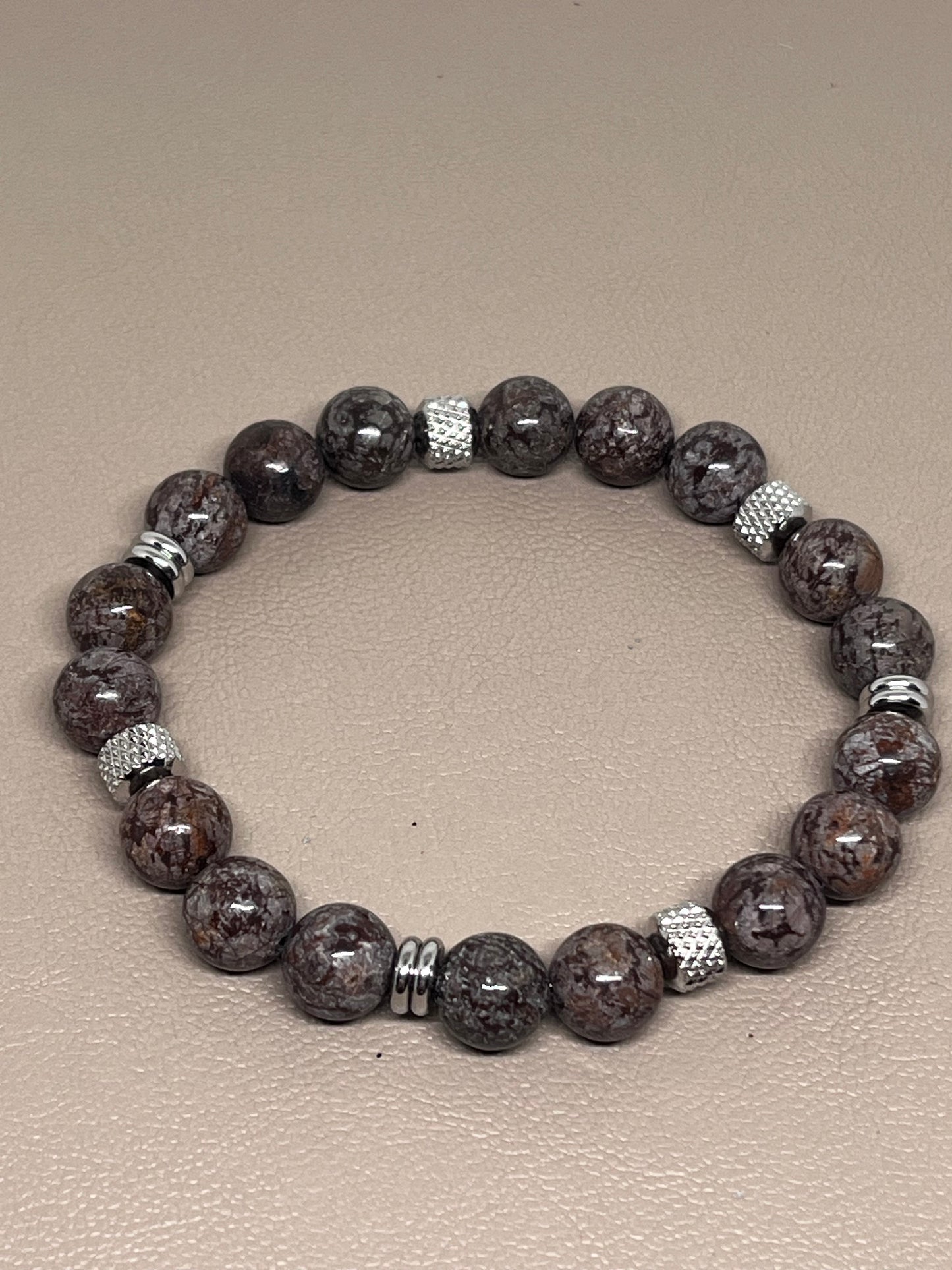 Armbånd Brun obsidian og rustfritt stål