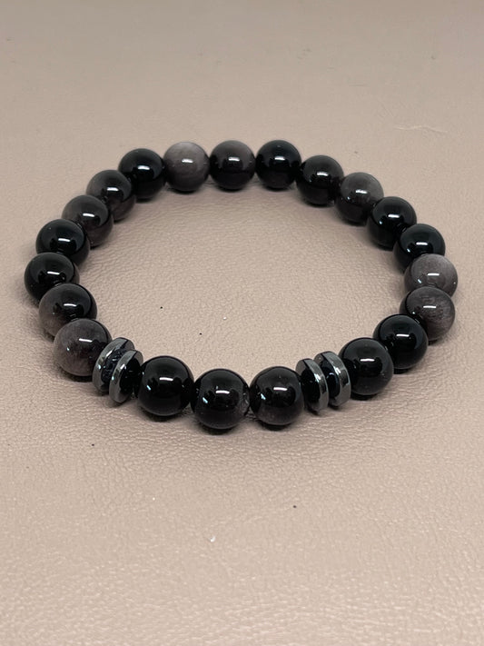 Sort sølvobsidian med sort hematitt