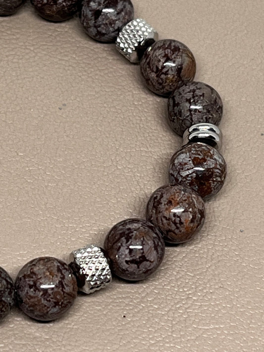 Armbånd Brun obsidian og rustfritt stål