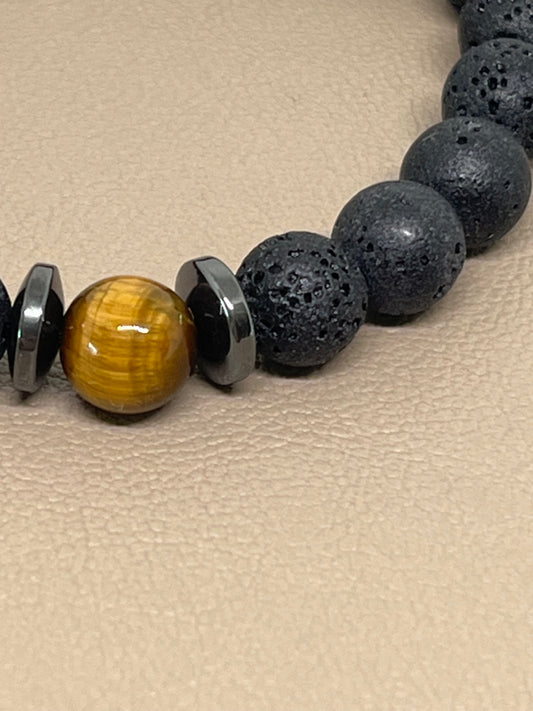 Armbånd Tigerøye og sort lava