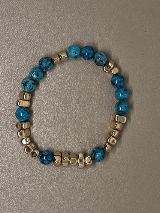 Armbånd Blå jasper og gullfarget hematitt