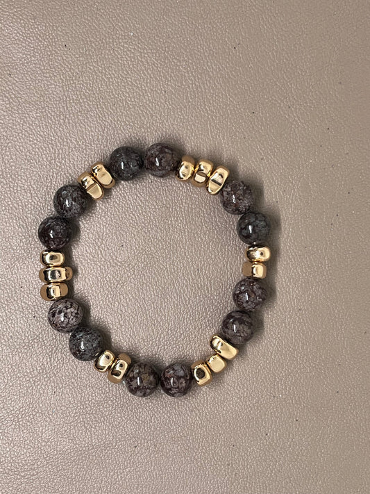 Brun obsidian og gull hematitt