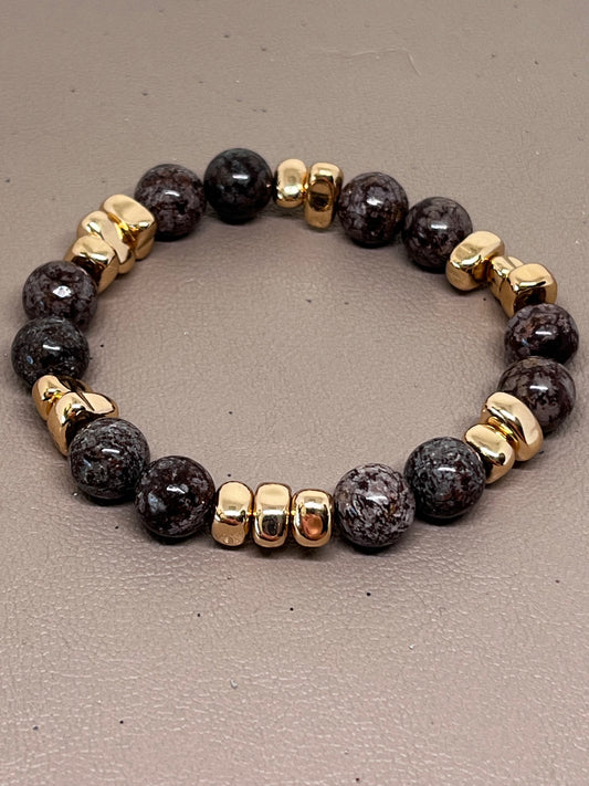 Brun obsidian og gull hematitt