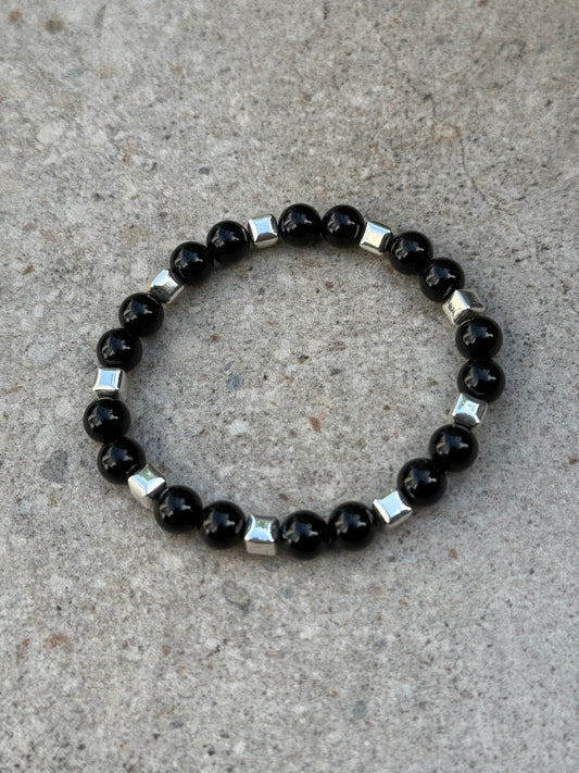 Sort onyx og sølv hematitt - inluma