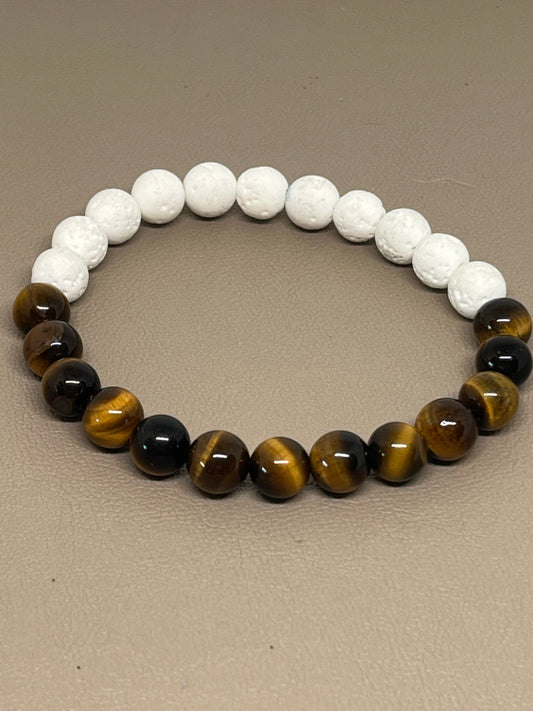 Armbånd tigerøyne og hvit lava
