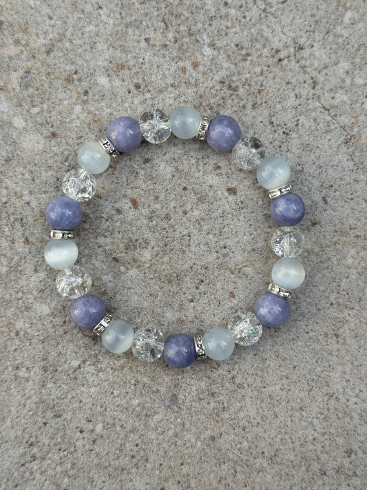 Armbånd blålilla angelitt, hvite katteøyne - inluma