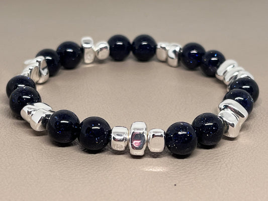 Armbånd Glitrende mørkeblå sandstein og sølv