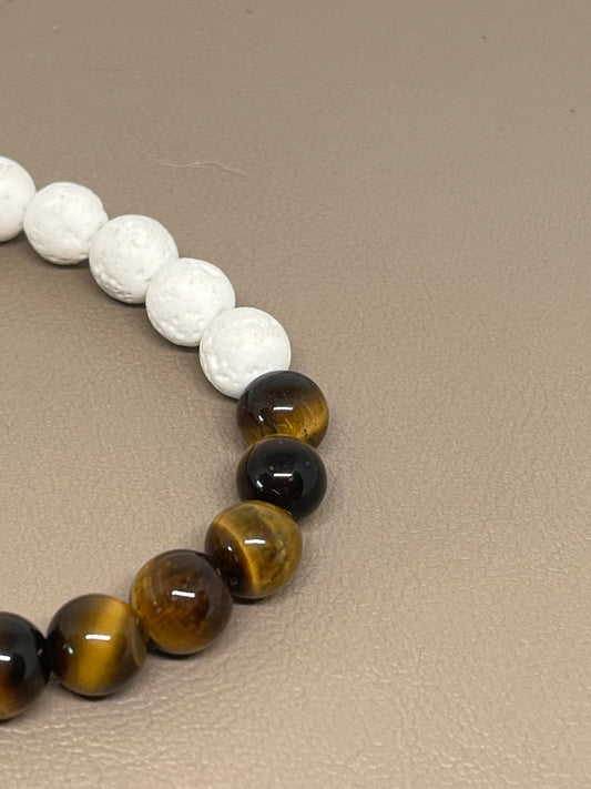 Armbånd tigerøyne og hvit lava