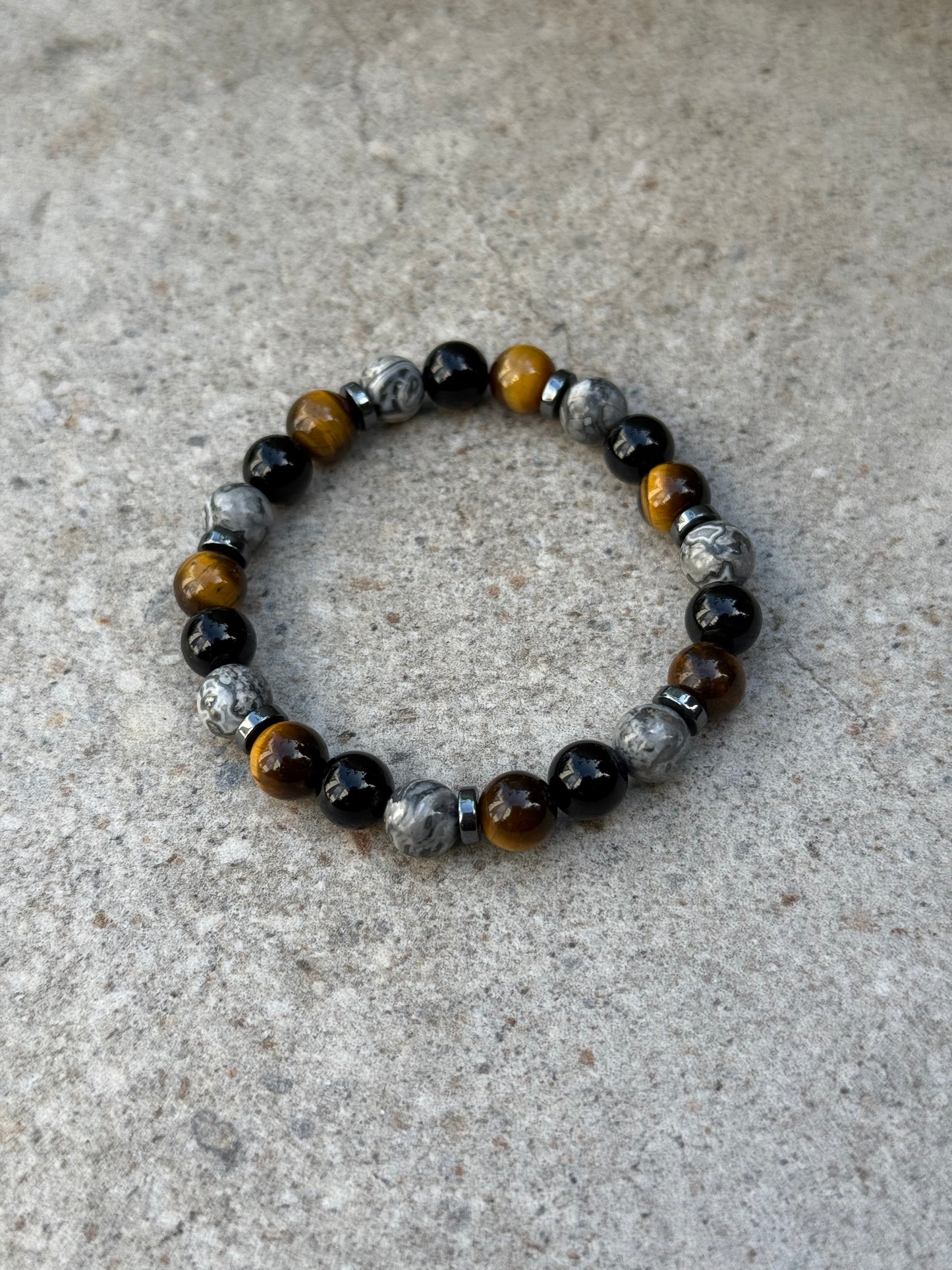 Tigerøyne grå Jasper og sort onyx - inluma