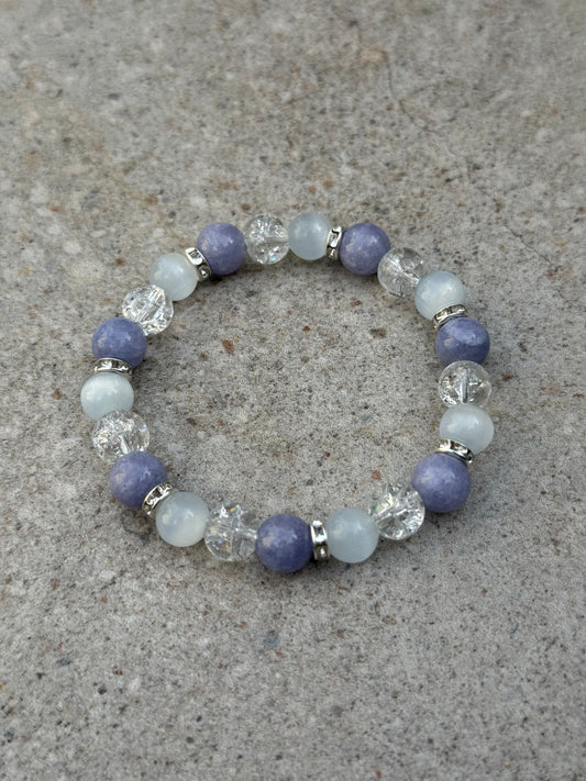 Armbånd blålilla angelitt, hvite katteøyne - inluma