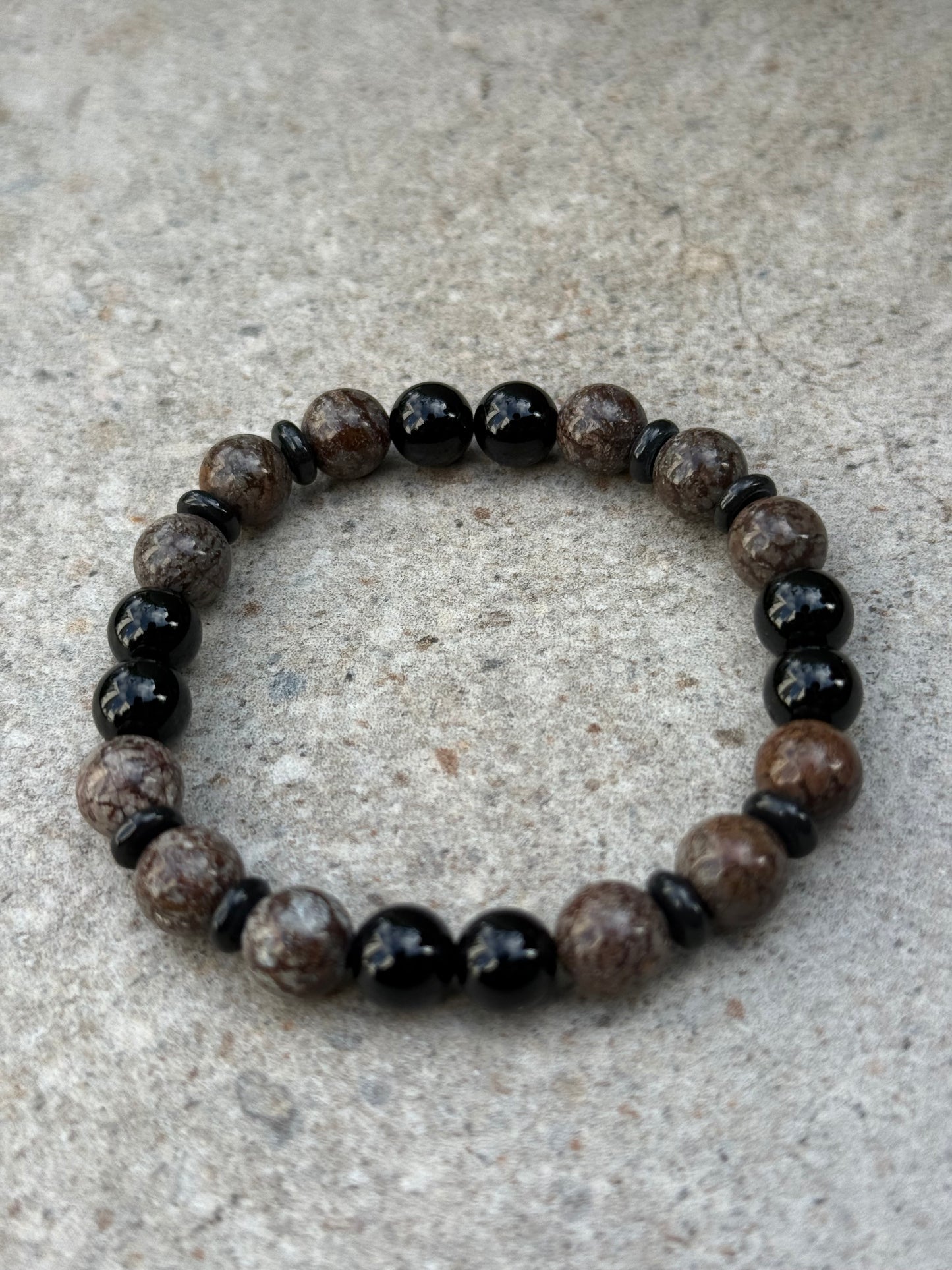 Brun obsidian og sort onyx og agat - inluma