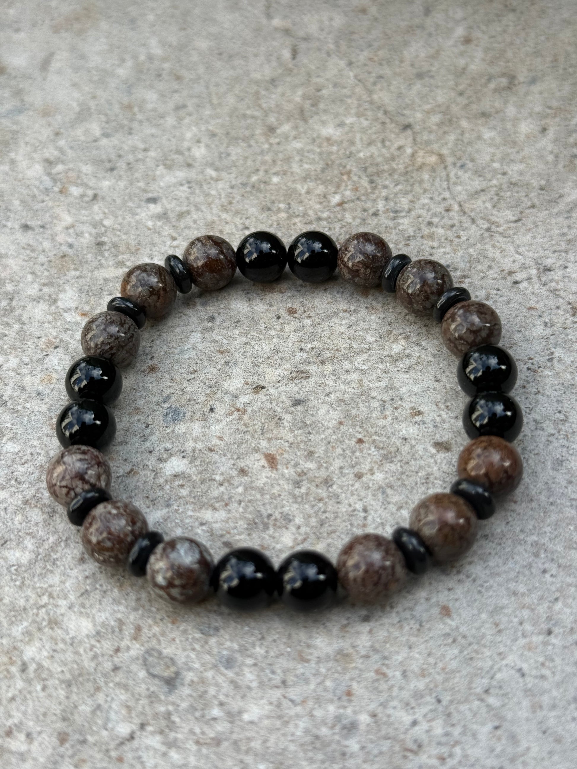 Brun obsidian og sort onyx og agat - inluma