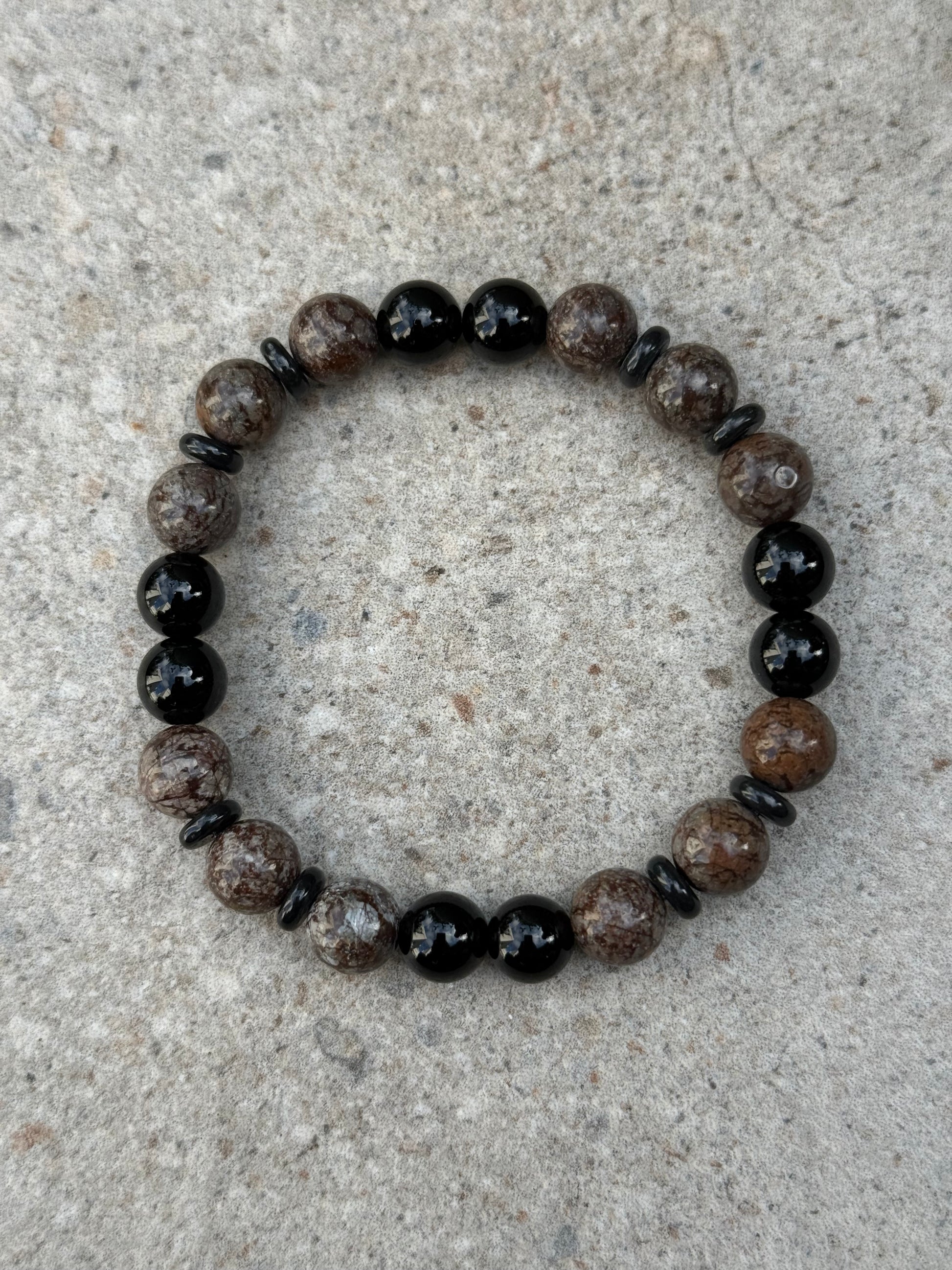 Brun obsidian og sort onyx og agat - inluma