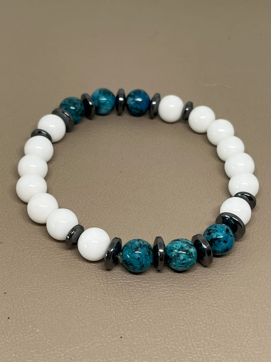 Armbånd Hvit agat, blå Jasper med sort hematitt