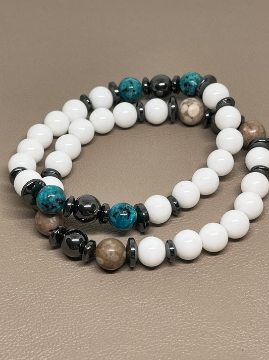 Armbånd To stkhvit brun og blå