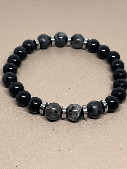 Sorte katteøyne og labradoritt