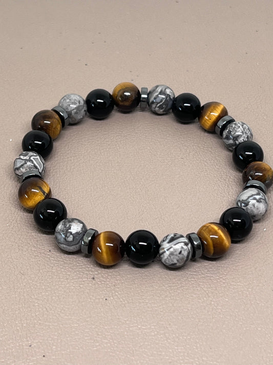 Tigerøyne grå Jasper og sort onyx