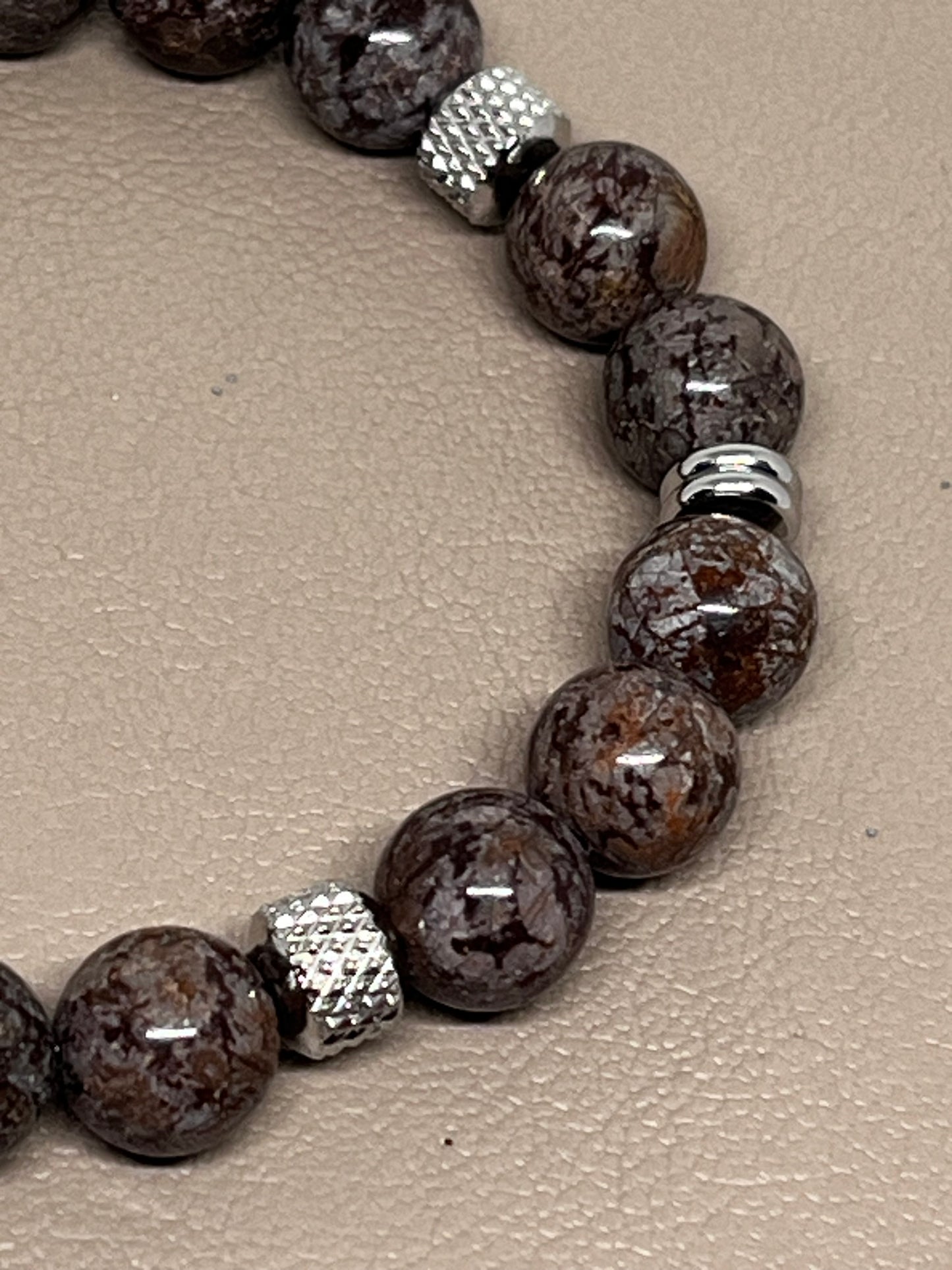 Armbånd Brun obsidian og rustfritt stål