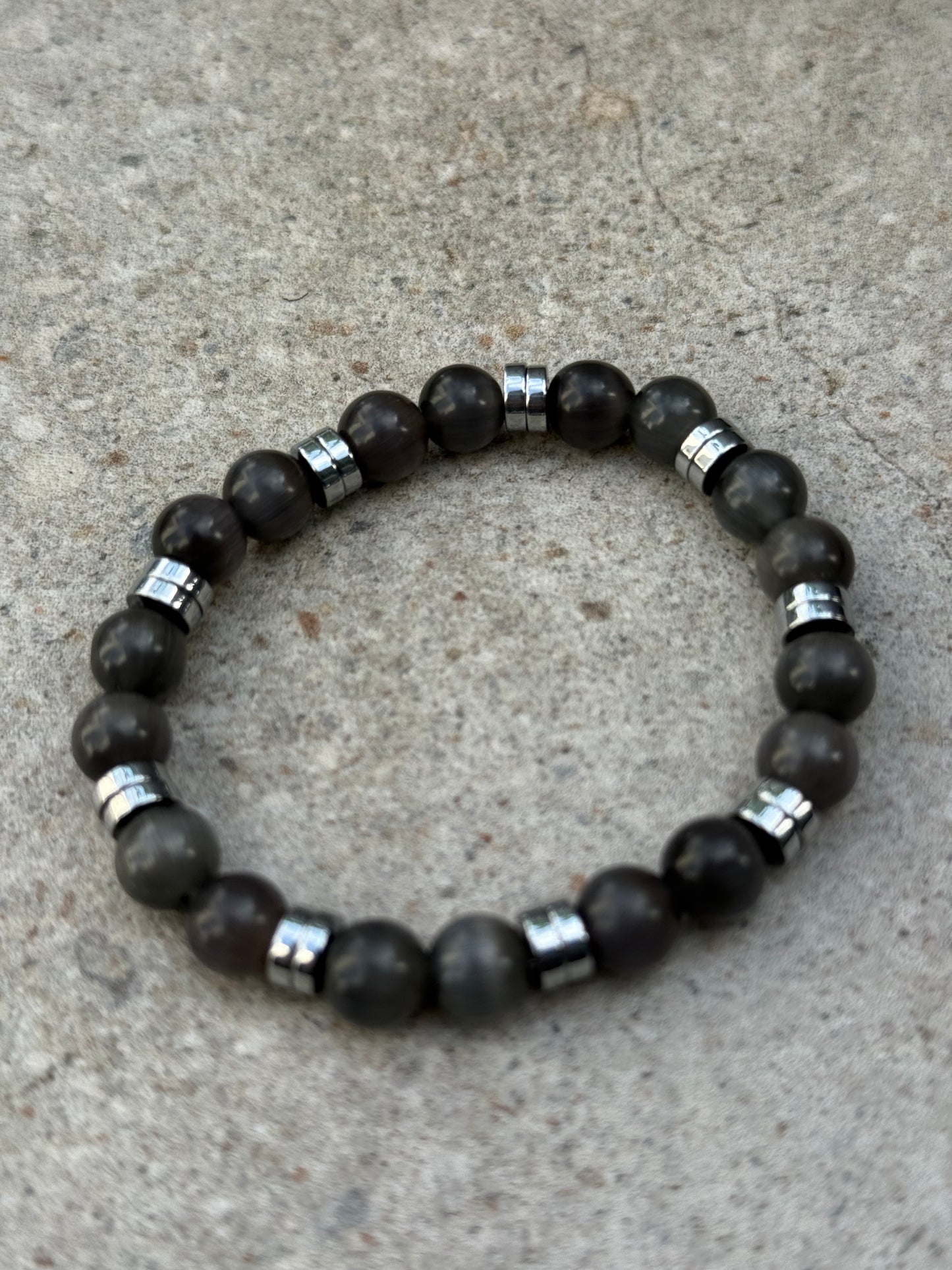 Grå katteøyne og sølvfarget hematitt - inluma