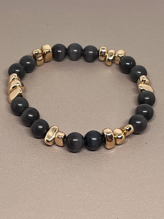 Armbånd Grå tigerøyne og gull