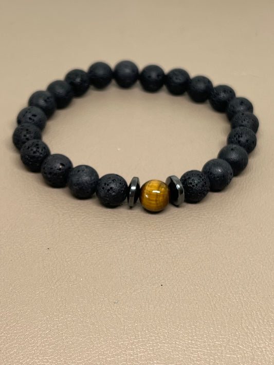 Armbånd Tigerøye og sort lava