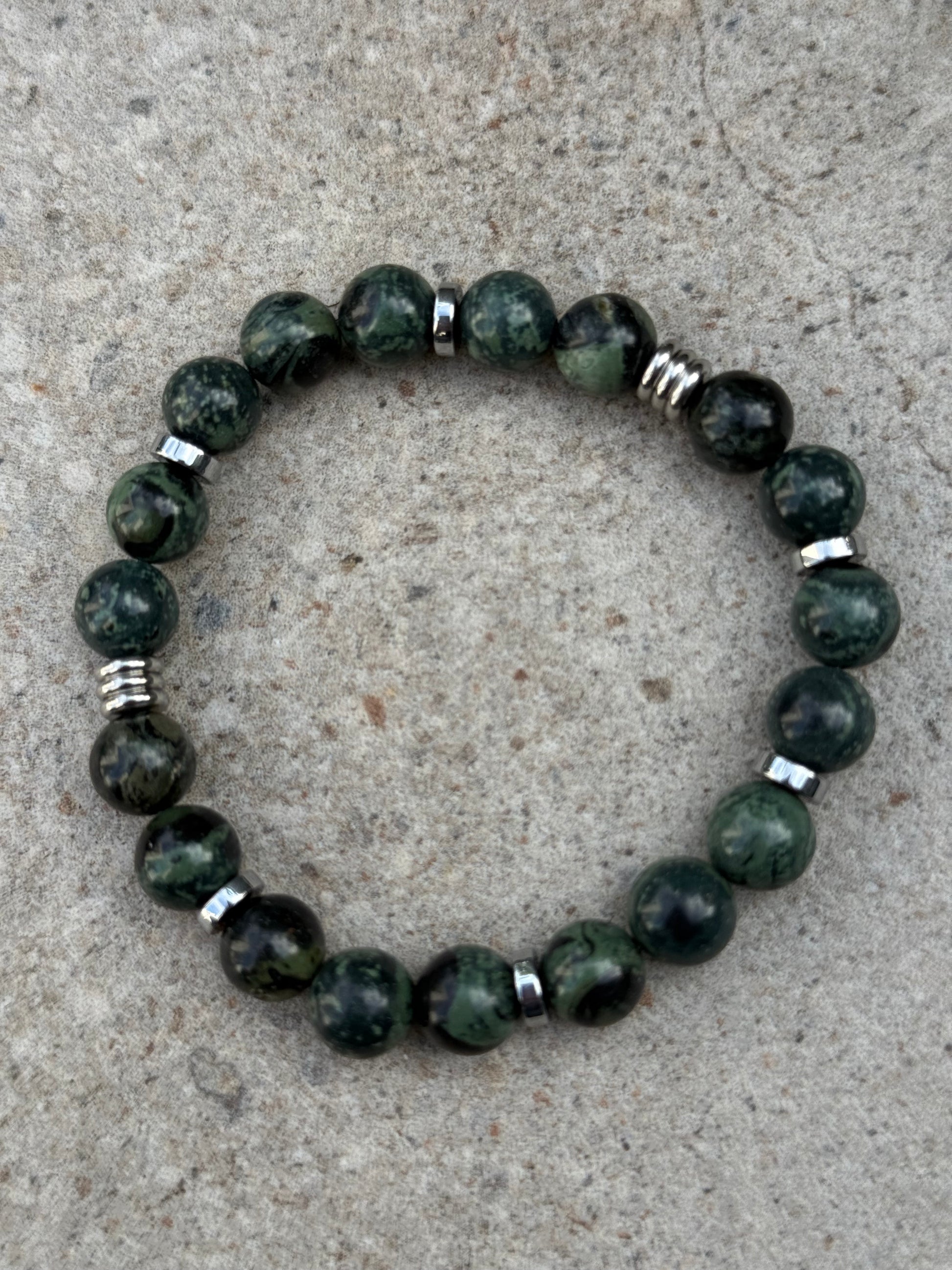 Grønn rhyolitt og sølv - inluma